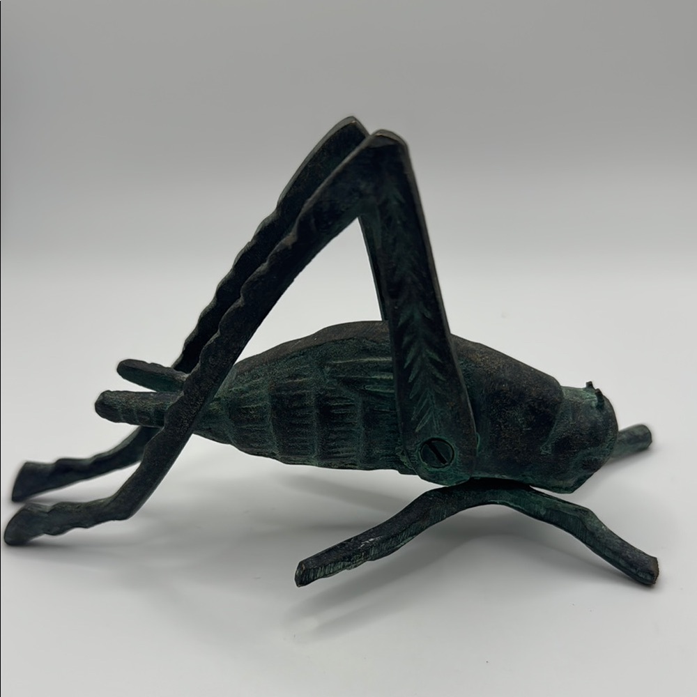 Grasshopper Brass Bronze Green Patina Articulated Cricket Decorative Figurine